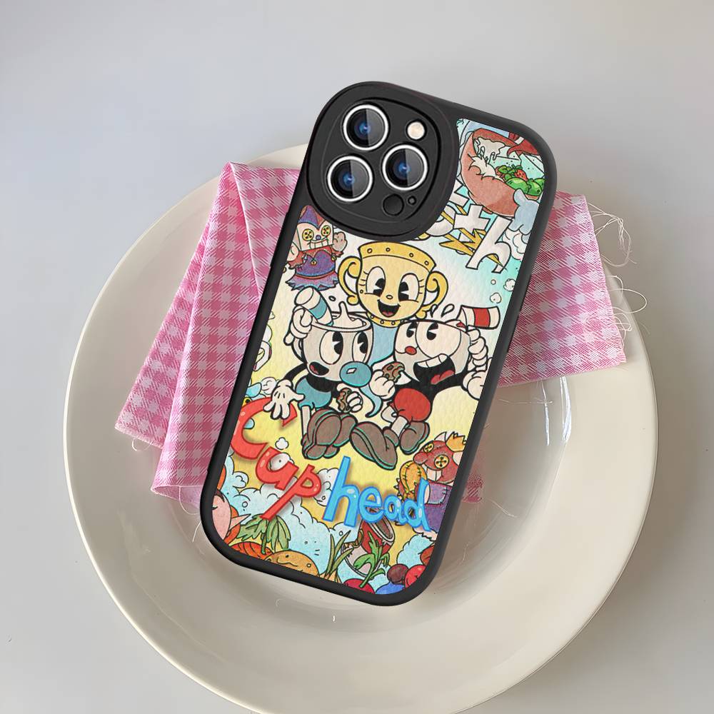 C-Cuphead Classic Game Silicone Phone Case For IPhone 16 15 14 13 12 11 Pro Max Mini Leather Soft Cover