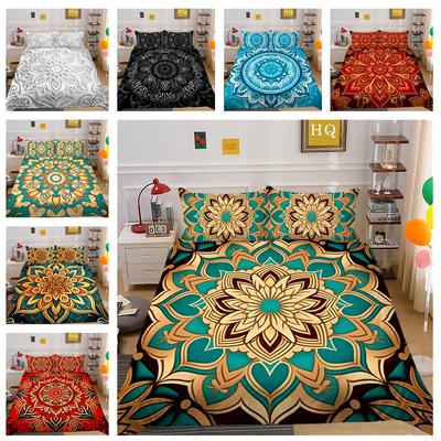 Juego de cama con tema indio 3D, funda nórdica con flores de Paisley, funda de almohada 2/3, funda de edredón decorativa de secado rápido suave de tamaño completo para EE. UU./REINO UNIDO/UE/AU