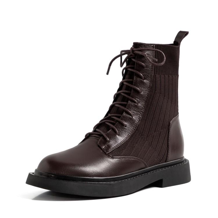 

Мода 2025 Новая Осень/Зима Женская Обувь Коровья Кожа Круглый Носок Низкий Каблук Ботинки Женские Повседневные Короткие Ботинки для Женщин Женские Современные Ботинки 40 коричневый