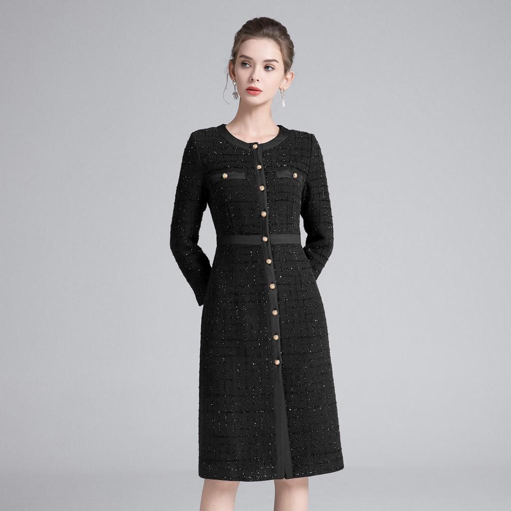 Elegant Single-Breasted Coat Dress for Middle-Aged Women - Perfect for Autumn and Winter