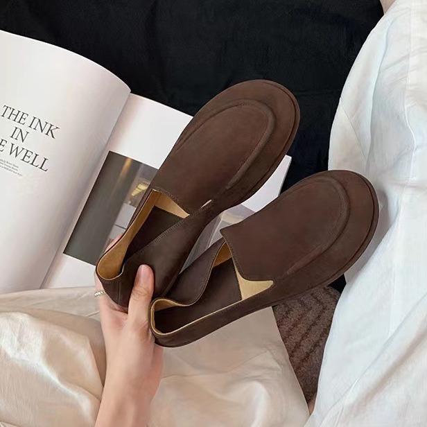 Cowhide version~ Grape mother, the same loafer shoes for women's low heels, simple clouds, round head, versatile feet, and one-pedal women's shoes.
