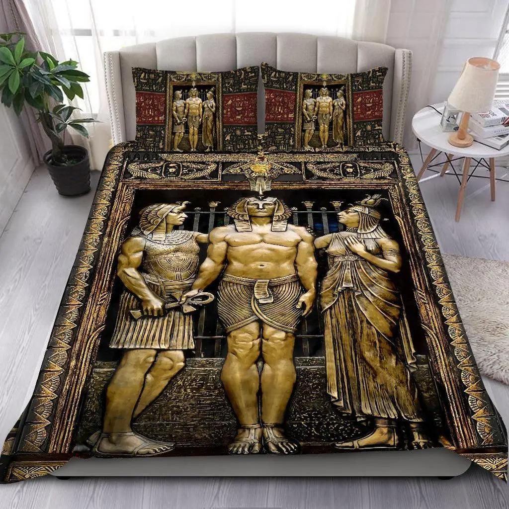 Égypte Antique Anubis Housse de Couette Ensemble Symbole Égyptien Culture Ensembles de Literie Vintage Pharaon Pyramide Boho Tribal Housse de Couette Queen
