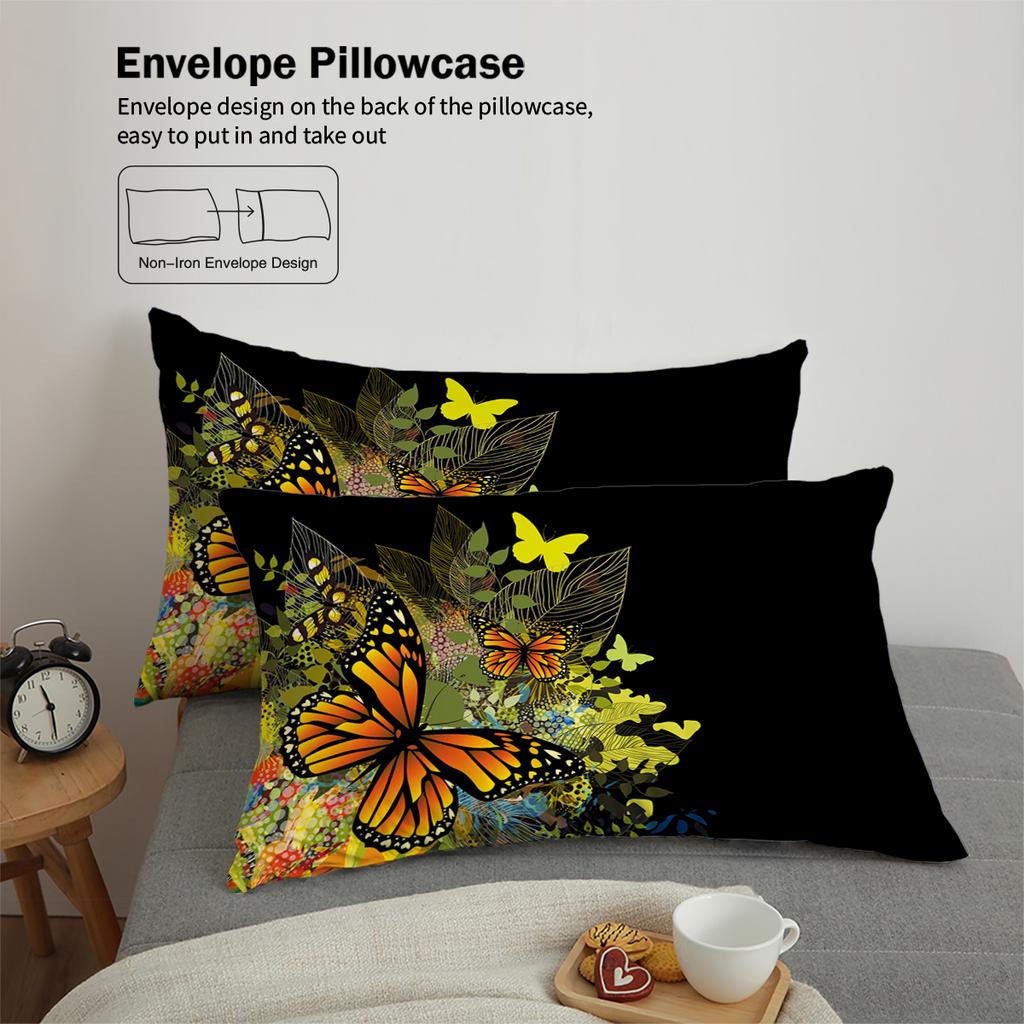3-piece butterfly printed down duvet cover (1 down duvet cover+2 pillowcases, no core) bedding set soft and comfortable