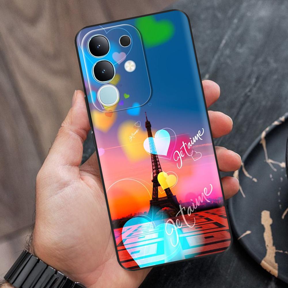 For Vivo Y29 4G Black Back Cover Fashion Flower Butterfly Painting Case Soft TPU Silicone Fundas For Vivo Y29 4G Protect Cover