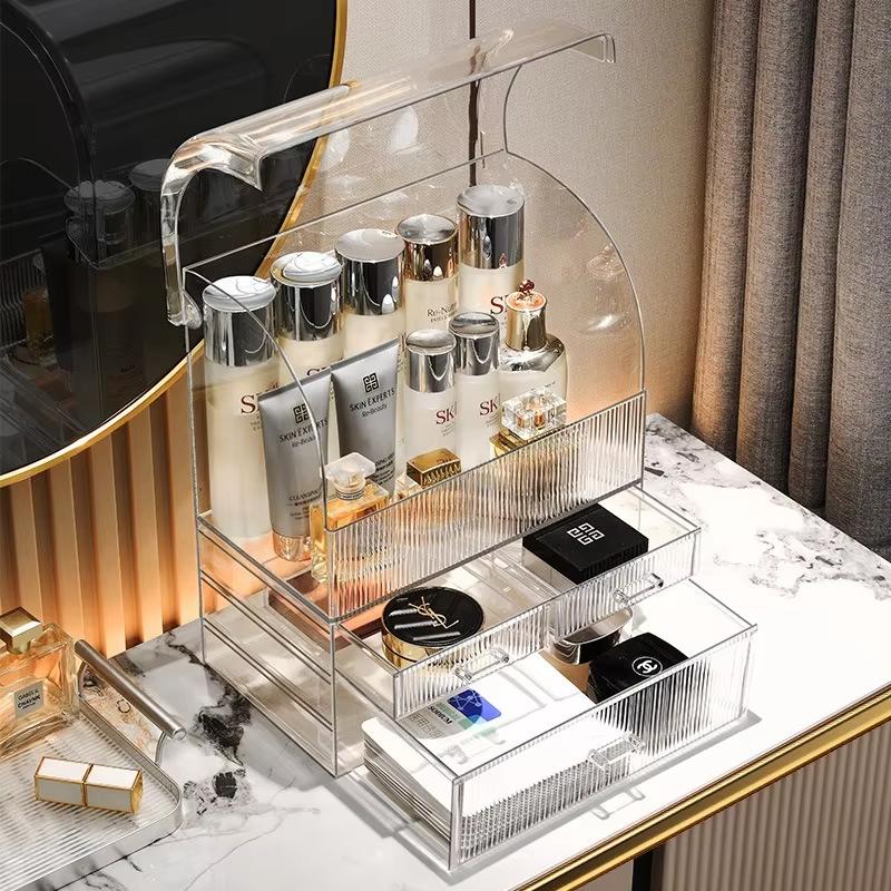 Boîte de rangement multicouche pour cosmétiques, boîte de rangement pour soins de la peau, armoire de rangement transparente en acrylique de grande capacité