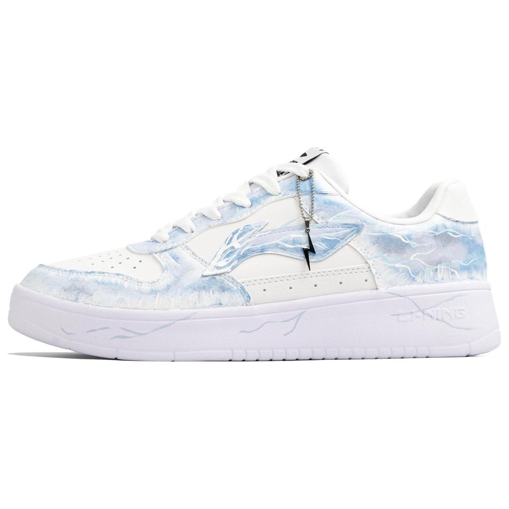Li Ning Floating Boat Kaleidoscope, Instant, Shopping Bag Abrasion Resistant Low top Skateboard Shoes Men's White Blue AGCS419-1(Team113-S-BOX)