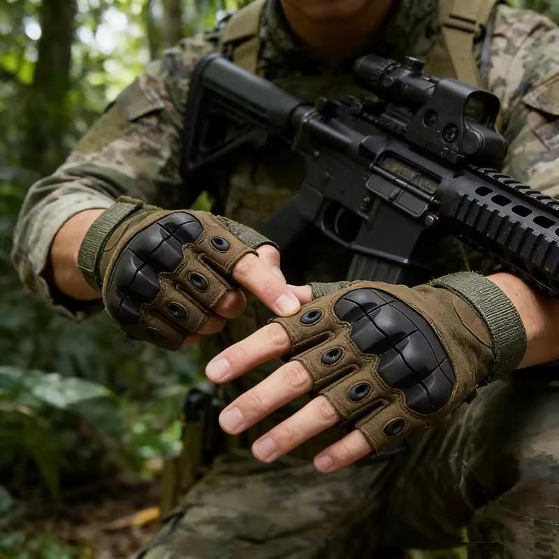 1 Pair Fingerless Gloves Hard Knuckle Half Finger Outdoor Gloves for Paintball Airsoft Hunting Riding Hiking Motorcycle