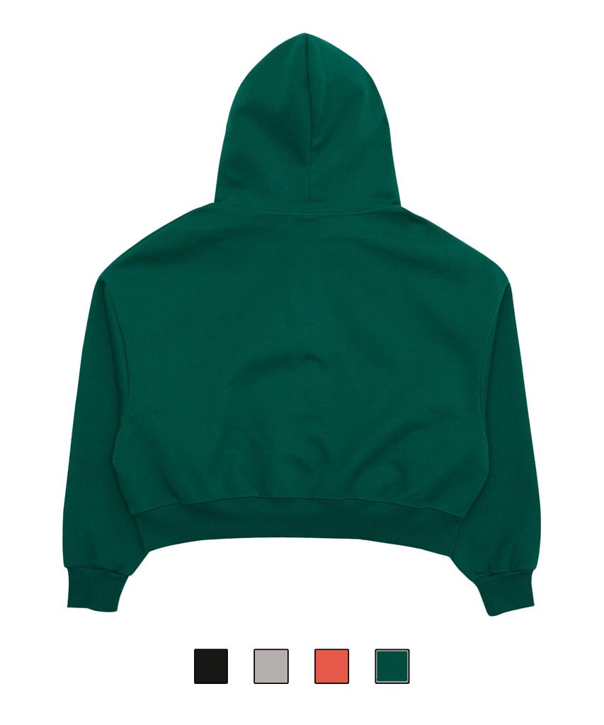 Cream Soda Lab Plain All Season Two-Way Crop Zip-Up Hoodie Green