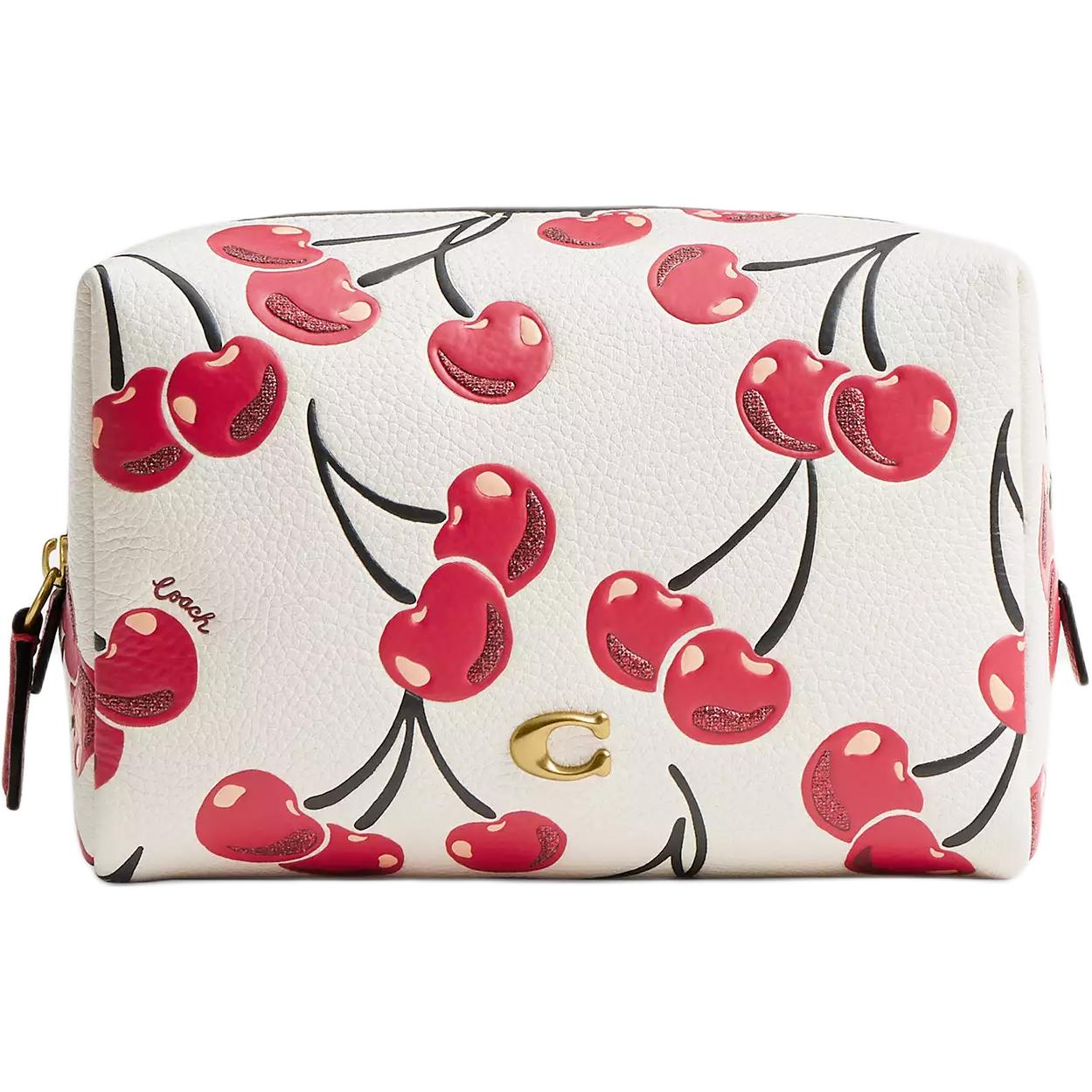 Coach Essential 17 Brass Logo Cherry Print Polished Pebble Leather Travel Organizer Bag Women bags White Red CZ097-B4CAH White & Red