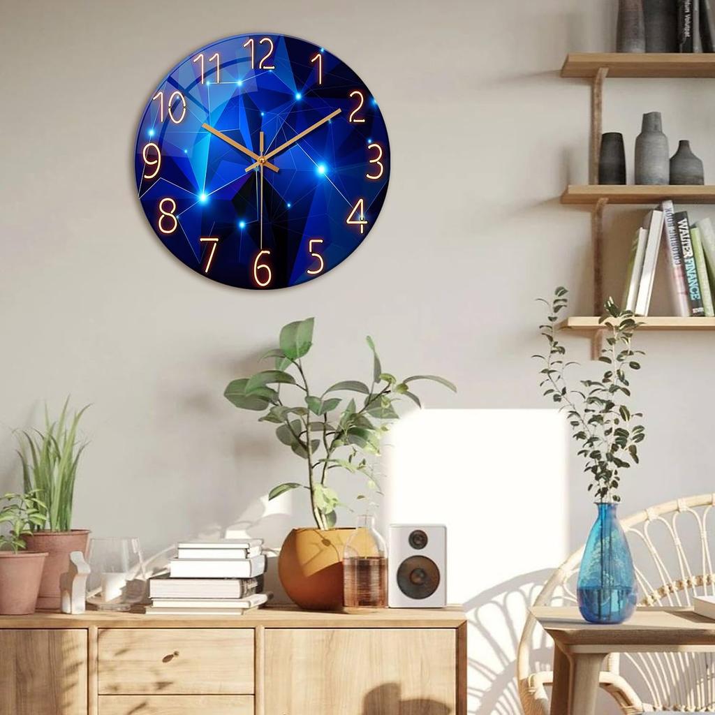 Runde Wanduhr, Marineblau, verträumtes Design, leise Uhr, kein Ticken, Heimdekoration, Wohnzimmer, Schlafzimmer, Esszimmer