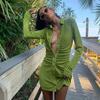 Sexy Mini Slim Dress Women Green Club Party Dress Turn-Down Collar Button Short Dresses Female Elegant Streetwear Shirt