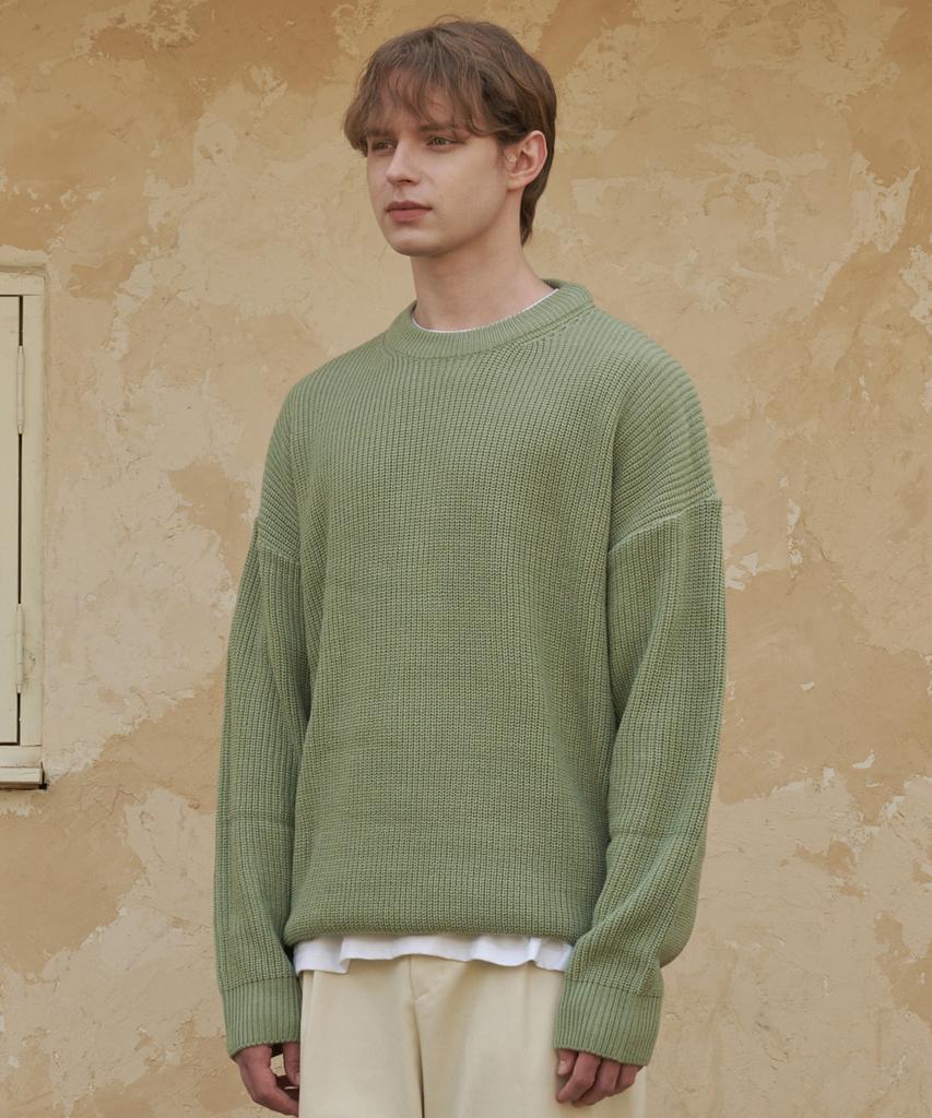 ESN Punched Round Neck Oversized Knit Olive