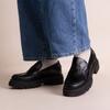 Women's EXIT Black Leather Moccasins with Thick Sole