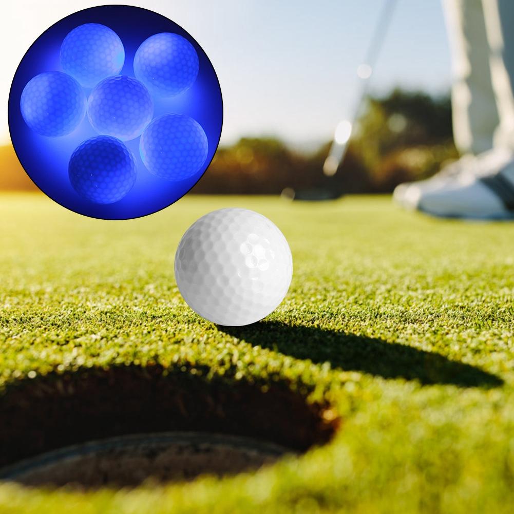 6PCS Synthetic Rubber LED Luminous Golf Ball Bright Attractive for Daytime Night Training Luminous Color Blue