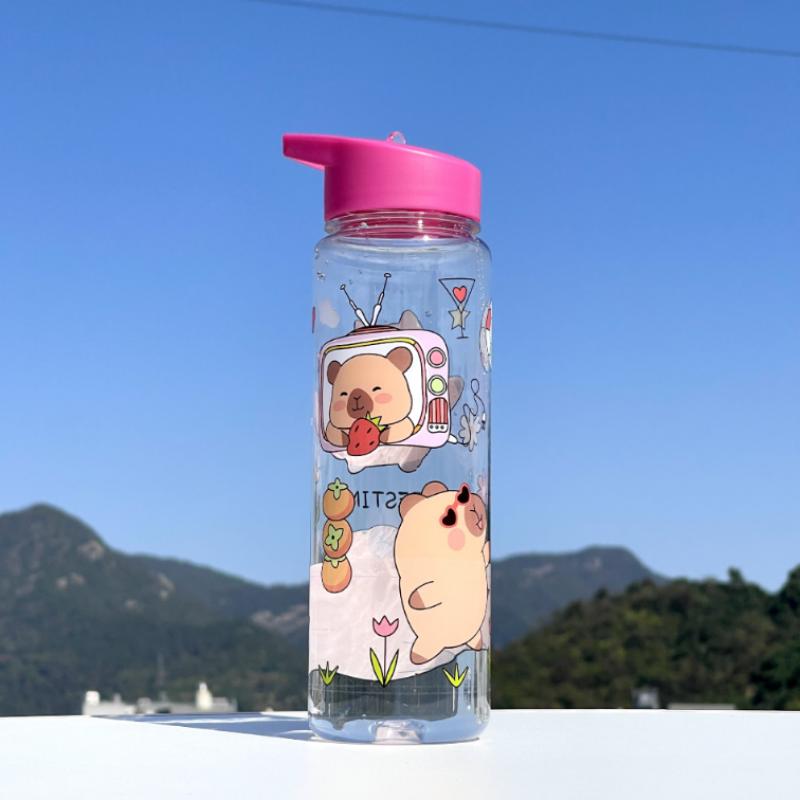 780ml Capybara Water Bottle For Kids Water Sippy Cup With Silicone Straw Leakproof Plastic Water Bottles Summer Kids Water Cup