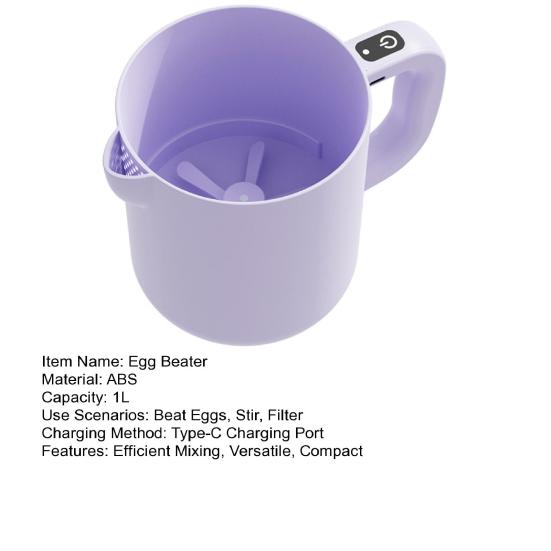 Electric Handheld Mixer Rechargeable Egg Beater Rice Washer Mixing Bowl 1L Multipurpose Baking Tool for Mixing Whipping