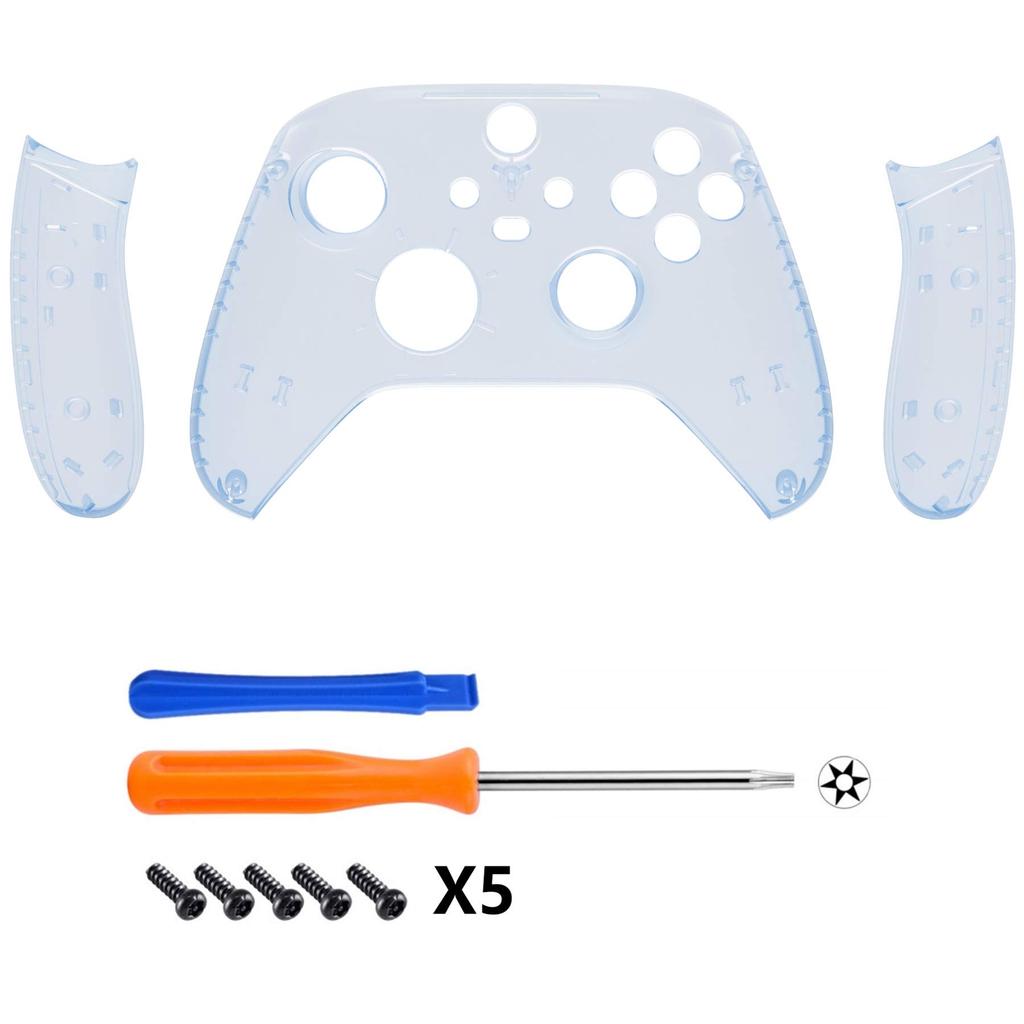eXtremeRate Side Rail Grip Shell for Xbox Core Wireless Clear Glacier Blue Replacement Front Housing Cover Handle Faceplate for Xbox Series X S