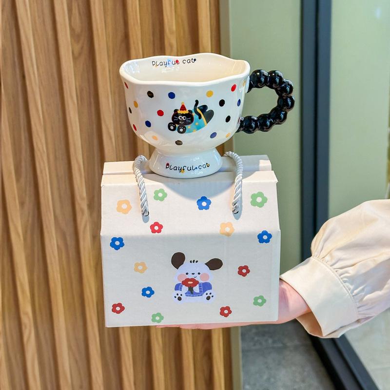 High-value Birthday Gift, Cute Polka Dot Cat Ceramic Mug, Practical Souvenir Gift Box for Girls and Girlfriends