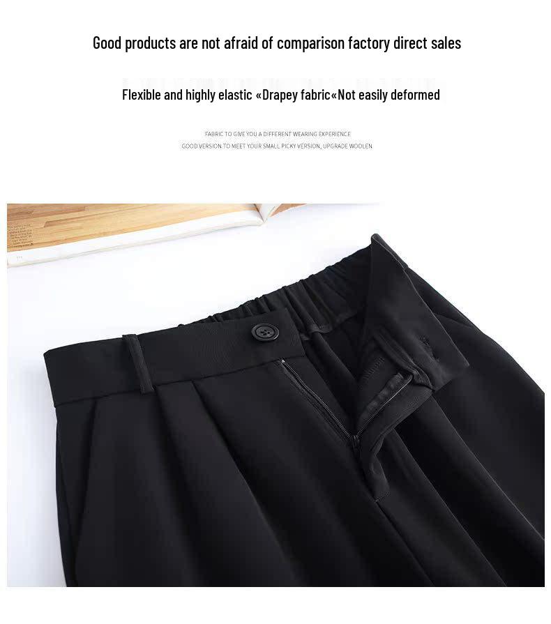 Women's High-Waist Black Drape Wide-Leg Pants - Summer 2025 Fashion, Loose Casual Petite Suit Trousers