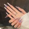 Cute KT Skin-Brightening Cat Eye Handmade French Nails with Fragrant Style and Sparkle Bow
