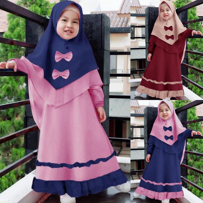 

Весенне-летнее детское хиджаб с длинными рукавами и круглым вырезом, исламское платье, длинное платье для молитвы для девочек, мусульманские макси-платья для девочек, Ид Рамадан