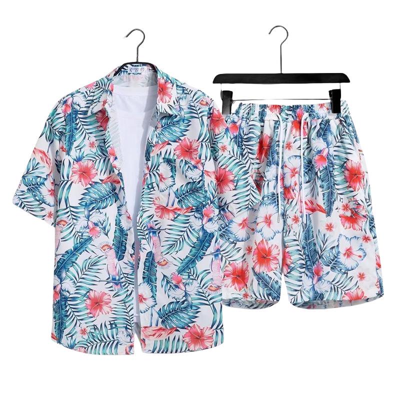 Hawaiian Floral Beach Resort Unisex Two-Piece Set: Loose Short Sleeve Shirt & Shorts