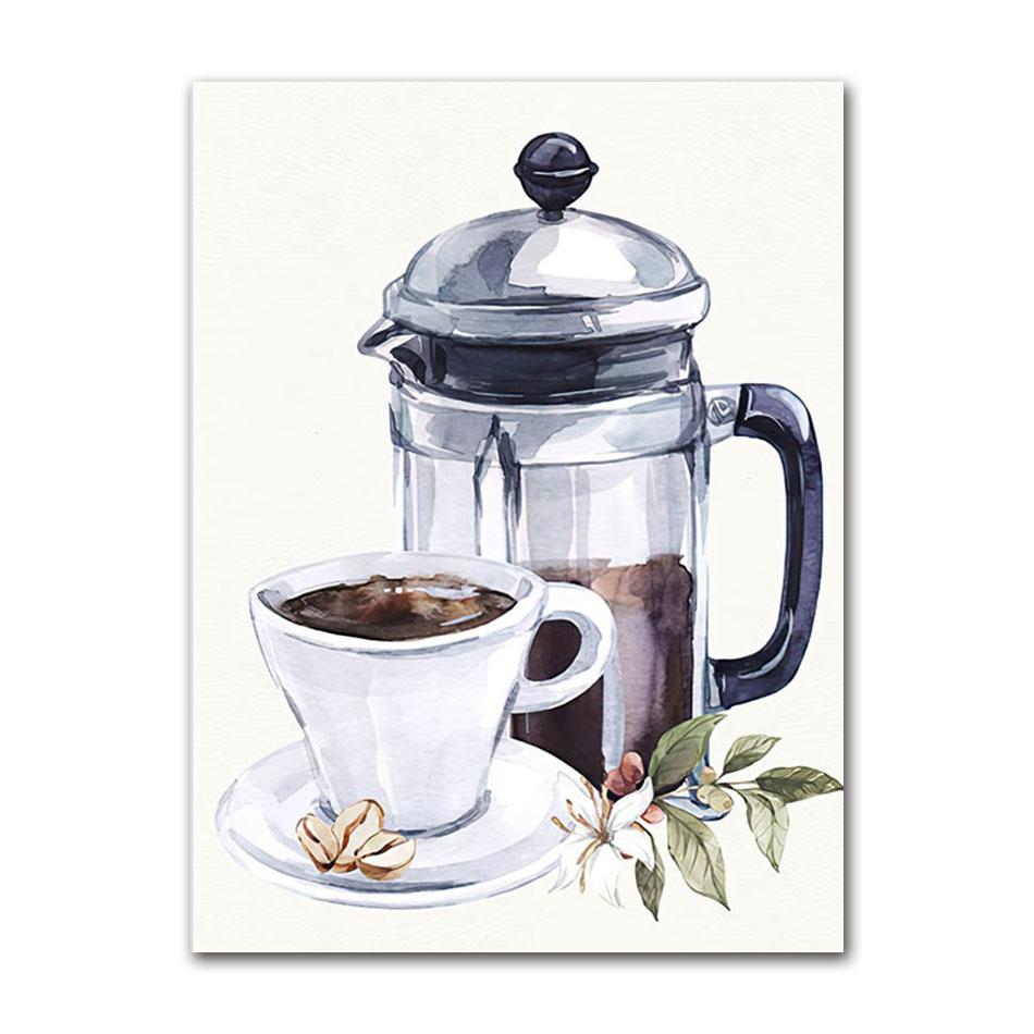 Ice Coffee Loves Kitchen Soft Canvas Painting Nordic Wall Newspapers and Printing Wall Images of Coffee Bar Decoration
