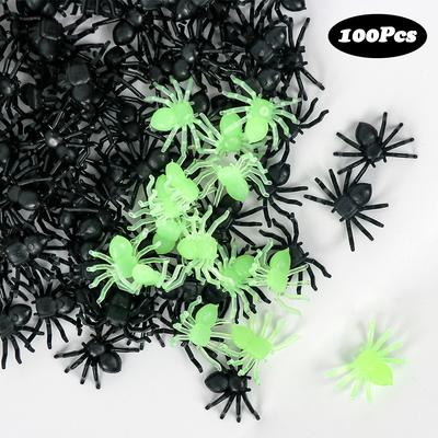 100pcs Halloween Spiders Decorations Small Black Luminous Plastic Spiders Haunted House Spider Decoration Simulation Tricky Toy