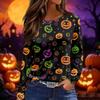 Women's Long Sleeve Neck Top with Halloween Print and Side Slit Hem for Party Casual Wear