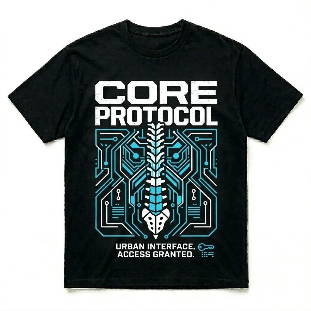 Core Protocol Cyberpunk T-Shirt - Techwear Urban Interface Graphic Tee XXXXL