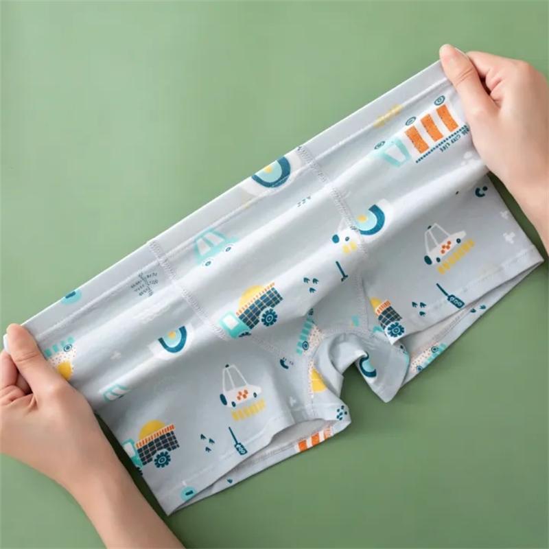 4Pcs Children Boys Daily Wear Boxer Cotton Underwear Breathable Briefs Cute Cartoon Soft Comfortable Shorts