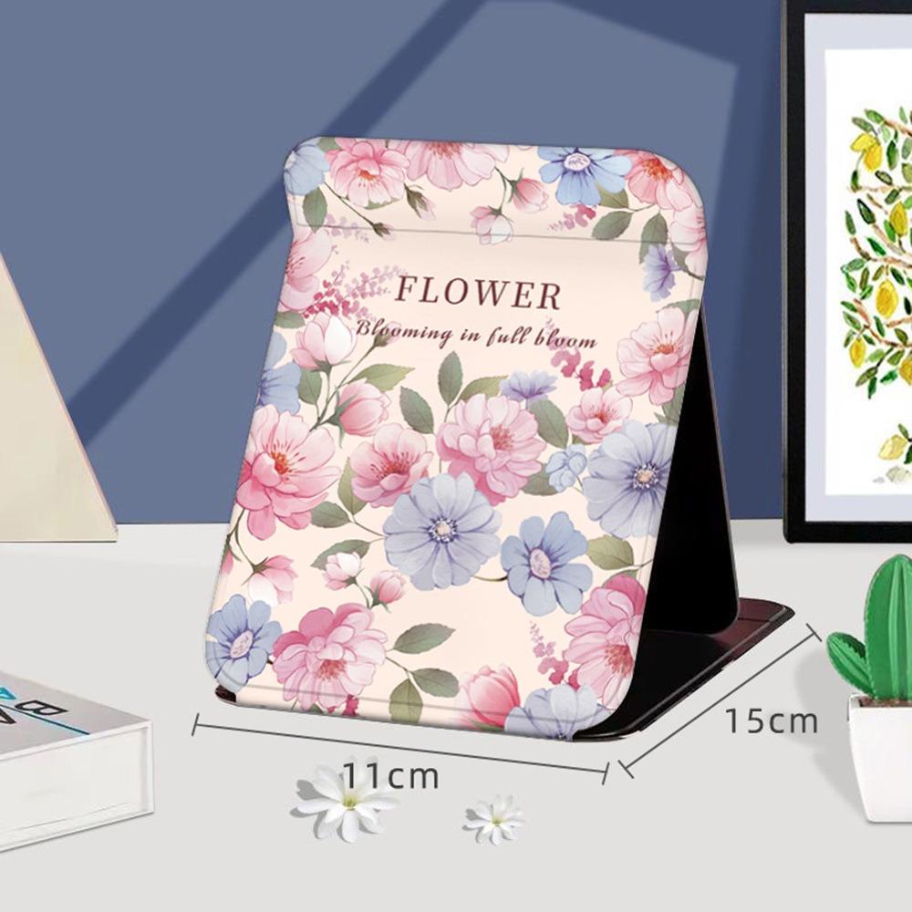 Floral Vanity Mirror Standing Compact Mirror Portable Desktop Makeup Mirror for Student Dormitory