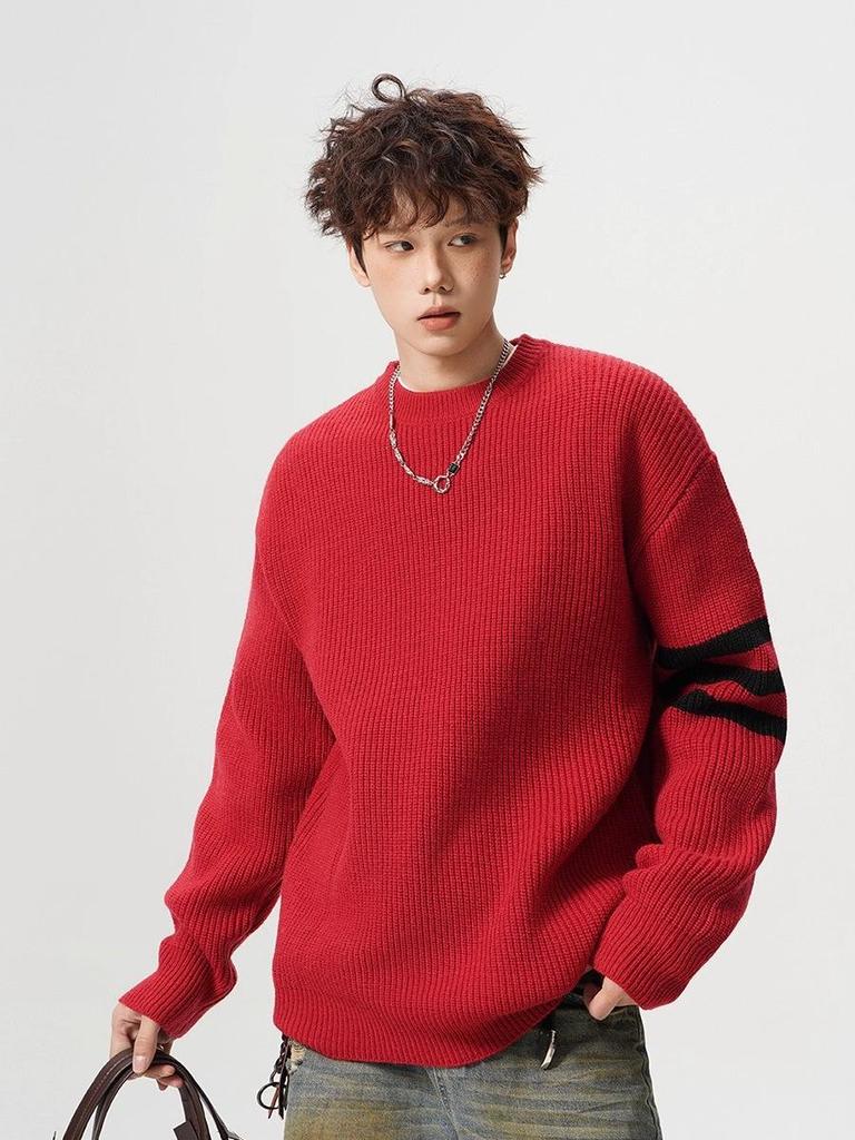 Unisex Gestreifter Lässiger Strickpullover - Winter Innen-Basisschicht, Rundhals