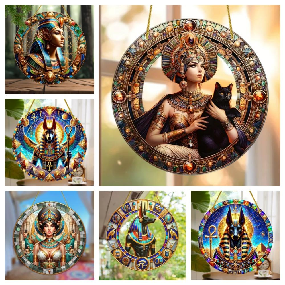 Egyptian Goddess and Pharaoh Acrylic Sun Catcher, Ancient Egyptian Mythological Theme, novelty home decor, Perfect Durable for Bedroom