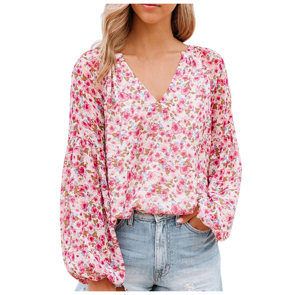 Fashion Women V-neck Chiffon Top Casual Sleeve Chiffon Shirt
