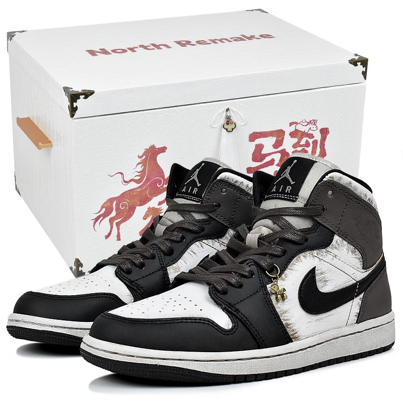 Jordan Air Jordan 1 Abrasion Resistant Mid Top Vintage Basketball Shoes Women's Black White Brown DV0991-101(Team96-S-BOX)