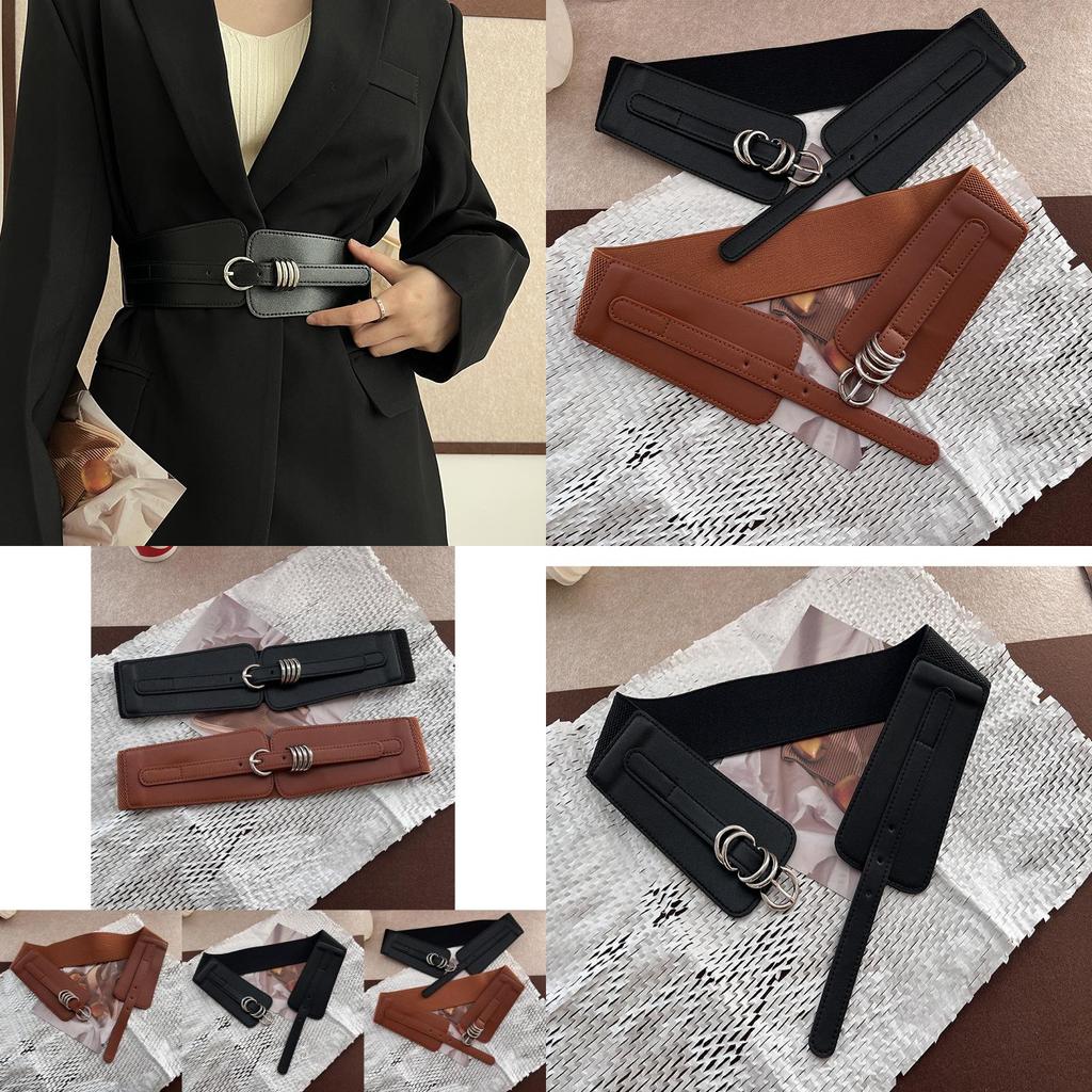 Chic Brown Faux Leather Wide Waist Belt For Women Enhancing Fashionable Outfits