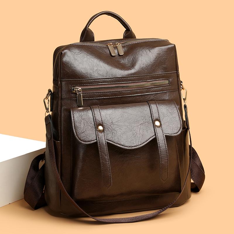PU Backpack Women's Retro Schoolbag Multi-functional Shoulder Bag