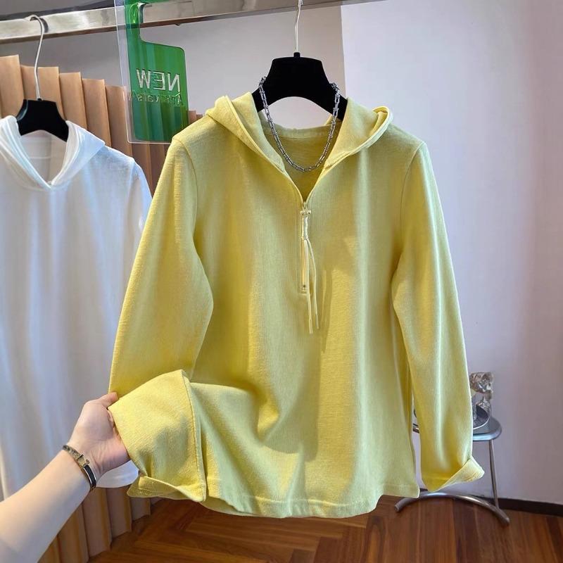 

Long-sleeved Hooded T-shirt for Women Spring and Autumn New Style Inner Layered Shirt Top M жёлтый