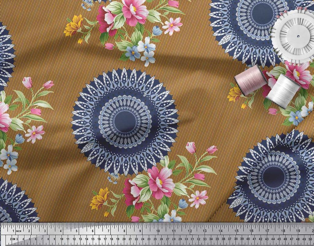 Soimoi Japan Crepe Satin Fabric Stripe,Floral & Mandala Printed Craft Fabric by the Metre 42 Inch