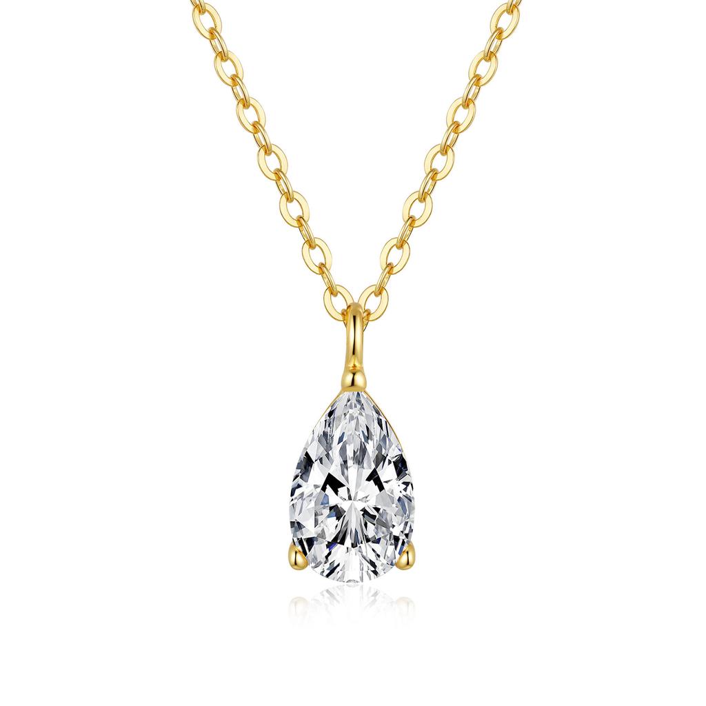 925 Sterling Silver 1CT Pear Cut Moissanite Pendant Necklace for Women – 14K Gold Plated Solitaire Jewelry