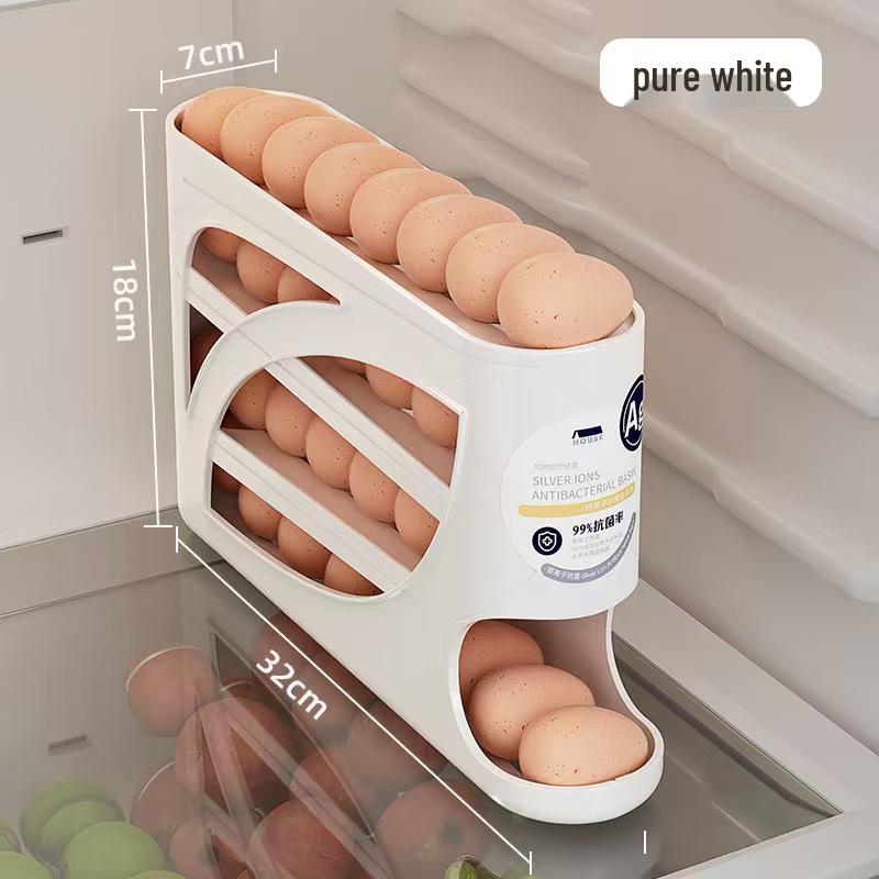 4-Layer Slide Egg Storage Box for Refrigerator Door - Large Capacity Automatic Egg Roller
