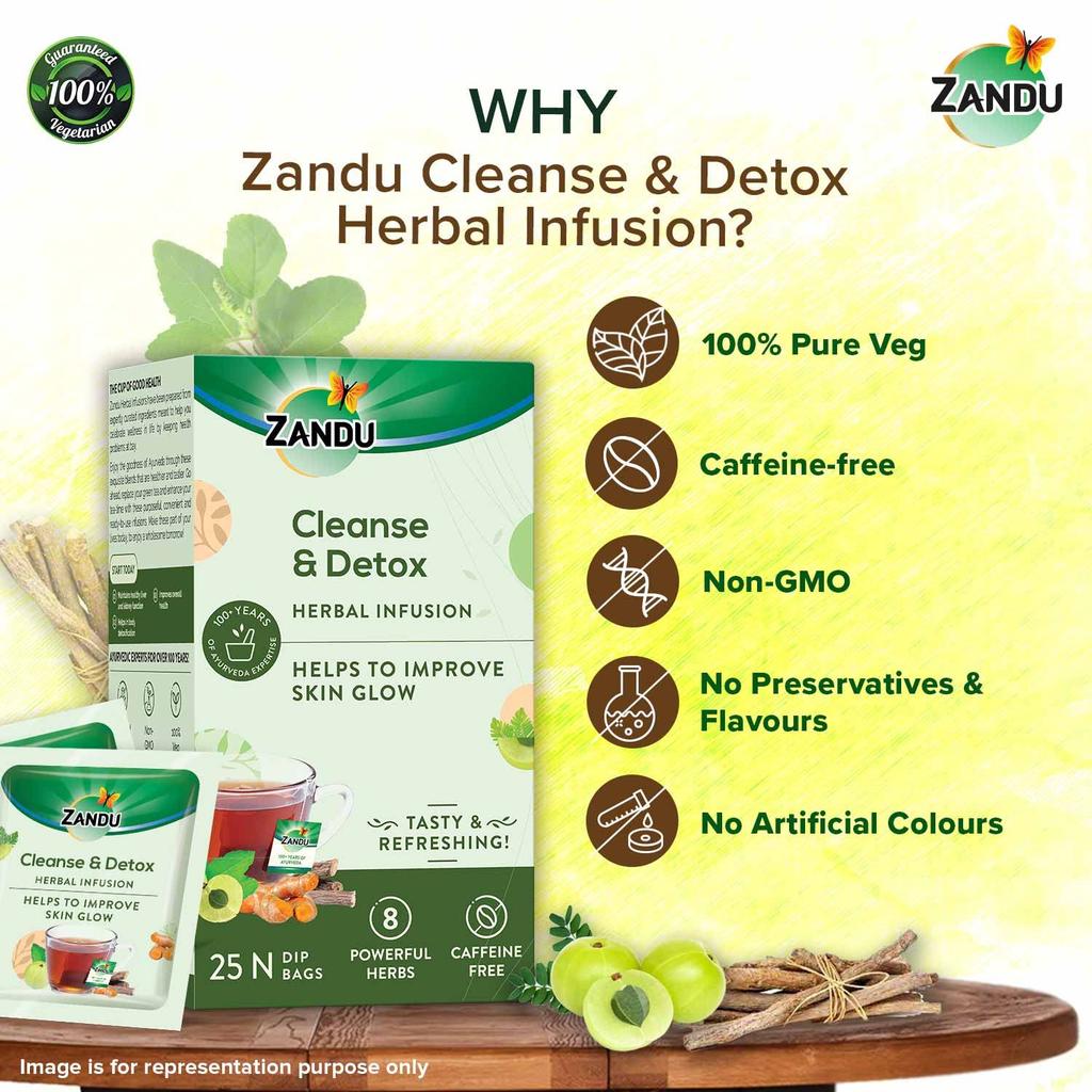 Zandu Cleanse & Detox Herbal Infusion: Use This Tea Bag To Give Your Body The Gift Of Good Health |Helps Improve Skin Glow & Detoxifies The