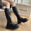 Lange Stiefel Damen Ritterstiefel hoch Herbst und Winter dünne lange Stiefel dicke Sohle 2025 neu retro schwarz dicker Absatz britischer Stil