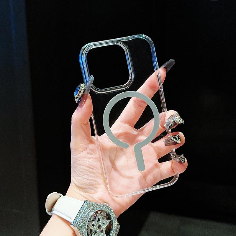Applicable iPhone16 question mark magnetic mobile phone case transparent non-yellow PC hard Apple 15promax protective case 14