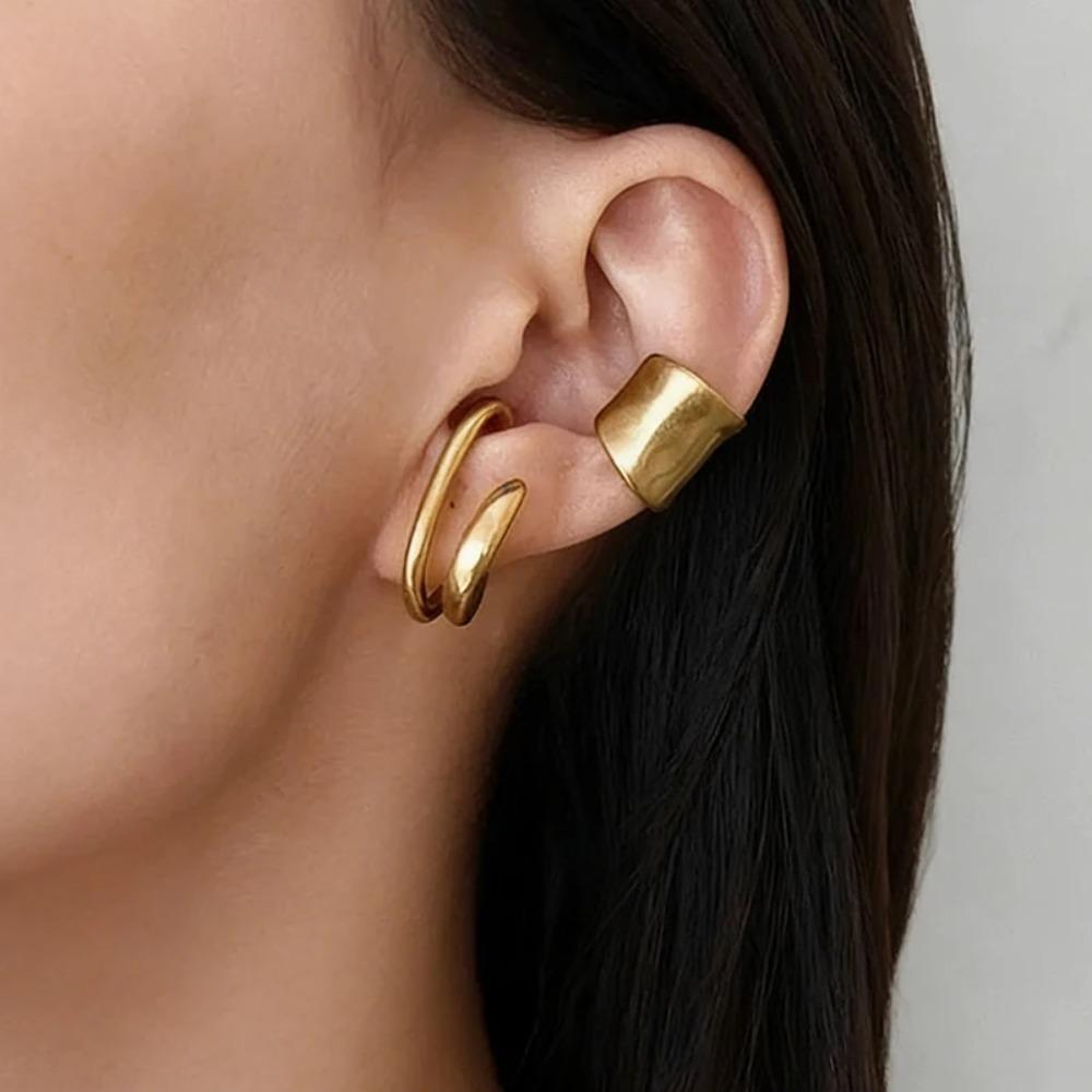 1 Stück Einfache Metall Unregelmäßige Ohrklemmen für Damen Persönlichkeit Goldfarbe Doppellagige Linie Ohrklemme Nicht durchbohrte Schmuckstücke
