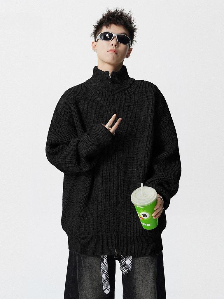 Men's Retro Stand Collar Zipper Cardigan - Trendy Autumn Knitwear Jacket