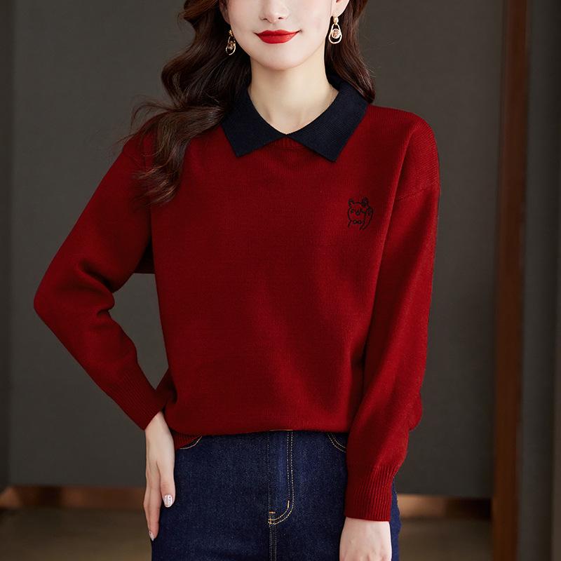 

Высококачественный и красивый свитер для женщин на осень и зиму, новый стиль, вязаный базовый топ-рубашка One size красный