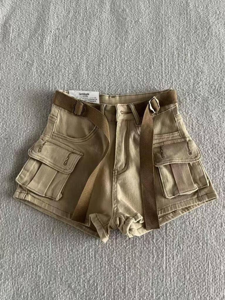 Women's Summer Khaki Denim Shorts - Retro, Loose, Slimming, Versatile, Small Size