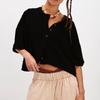 Linen Button Front Knit Cardigan with Short Sleeves, Color